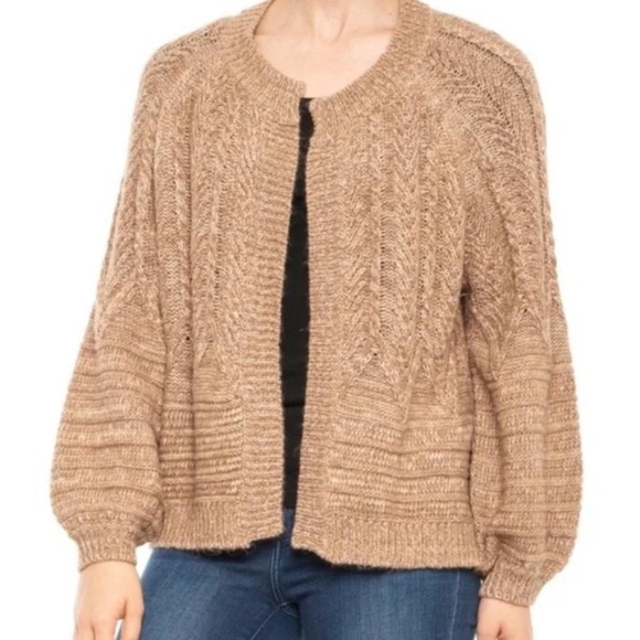 Lucky Brand Sweaters - Lucky Brand Cardigan Balloon Sleeves Open Front Cable Knit Brown Sugar Tan